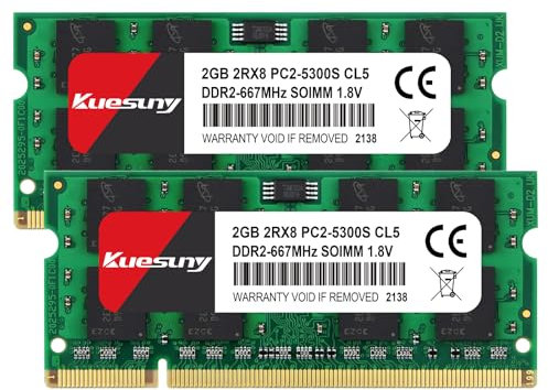 Kuesuny 4 GB Kit (2 x 2 GB) DDR2 667 MHz Sodimm Ram PC2-5300 PC2-5300S 1,8 V CL5 200 Pin 2RX8 Upgrade der Nicht gepufferten Notebook-Laptop-Speichermodule ohne ECC