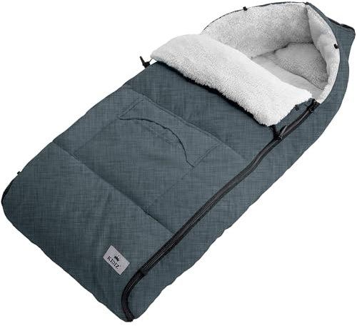 Kidiz® Babyfußsack Baby Fußsack Winterfußsack Babyschale mit Reißverschluss Kuschelsack Babydecke Kinderwagen waschbar verschließbarer Kopfteil,Tasche, passend für alle Kinderwagen, Jeans Grau