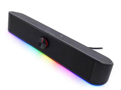 CoolBox DeepGaming Barra Sonido PC con Iluminación RGB R200B - Altavoces PC Gaming Estéreo 2.0, 6 W RMS, Entrada 3,5 mm Jack + Bluetooth 5.0, para PC, Ordenador Portátil, TV - Negro