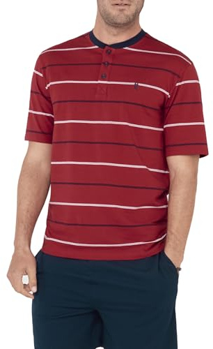 El Búho Nocturno Pijama Hombre Verano Manga Corta - Algodón 100% o Mezcla - Tela Chaqueta Abierto Botones Judo o Punto Fresquito - Ropa Dormir Corto Rayas Bolsillos - 100% Algodón, Rojo 3562, M