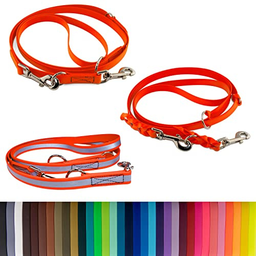 LENNIE 16mm breite BioThane Leine für große Hunde von 25 bis 35 kg, verstellbare Führleine, Zwei Karabiner, 2m 3m Länge, Karabinerauswahl, genäht/geflochten