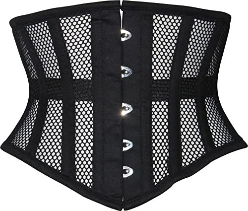 Hi-GERMANWEARS Hi-46 Women's Underbust Black Cotton Mesh Steel Boned Body Waist Shaper Training taillenkorsett Corsets (DE/NL/SE/PL, Alphanumerisch, L, Regular, Regular, Black)