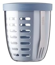 Mepal - Obst- & Gemüsetopf Ellipse - Obstbehälter - Ideal für Obst und Gemüse unterwegs - Obstbox mit Gabel & Sieb - Meal Prep Box mit Deckel - 600 ml - Nordic Blue