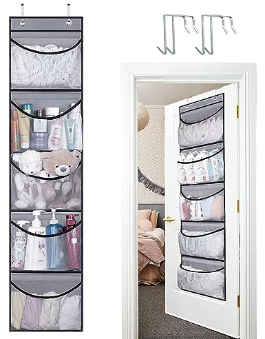 2 stycken hängande hylla, organisatör med 5 nätfickor och fickor, förvaring, skåp, gosedjur, hängande förvaring, dörrarrangör, sovrum, barnrum, badrum
