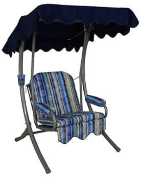 Angerer Freizeitmöbel GmbH Hollywoodschaukel 1-Sitzer - Gartenschaukel Made in Germany - Schaukel zum Sitzen und Entspannen - einfache Montage (Blau-Braun-Beige kariert)