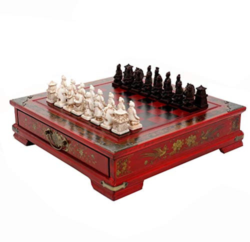 Egujiwa Internationales Schachspiel aus Holz, Figurenschach, Antikes Brett, Familienspiel für Kinder und Erwachsene (Sortierte Farbe)