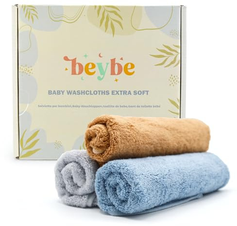 Beybe - Set di 3 Asciugamani Neonato in Bambu 50 x 25 cm - Asciugamani Bamboo Multiuso per Neonati - Lavette bamboo, Ideali per Neonati, Bambini e Asilo - Asciugamano in mussola bamboo