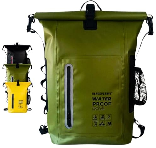 Blackpeanut Wasserdichter Rucksack mit 25 Litern, Dry Bag, Bequeme Trockentasche mit Außentasche für Wasserflasche, Drybag, Ideal für Wasseraktivitäten und Outdoor (Grün)