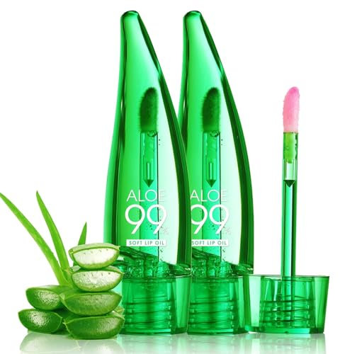 EONFAVE 2 Stück Aloe Vera Lip Oil, Magischer Farbwechsel Lipgloss, Lang Anhaltender Feuchtigkeitsspendendes Aloe Vera Lippenöl, Durchsichtig Glänzen und Befeuchten Lipgloss (Rosa, 10ml)