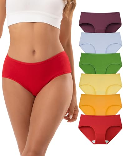 INNERSY Underwear Women Cotton Knickers Ladies Briefs Basic Pants Pack of 6 | Stretch Mid Rise Hipster Panties, Soft Breathable 100% Cotton Gusset, Tag-free & Wedgie Free, for Sports, Sleep & Daily Wear