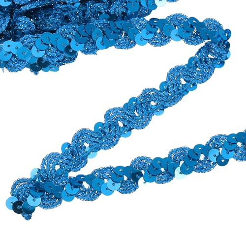 QUARKZMAN 11 Yard Cintas De Lentejuelas Ribbon 0.6 Inch Cinta De Lentejuelas Gimp Trenza De Lentejuelas Lentejuelas Planas Paillette Tela Cintas Planas Tiras Para Manualidades Costura, Azul