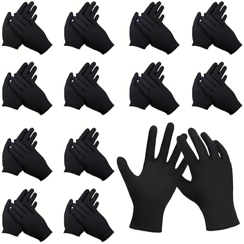 PcvGef 12 Paar Baumwollhandschuhe, Schwarze Handschuhe Länge 19cm, Dünne Baumwollhandschuhe, Ideal für Handpflege und Schmuckuntersuchungen, Weich und Elastisch