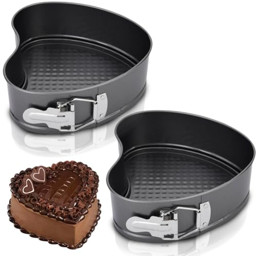 Penbinmall 2 stycken bakformar hjärta 18 cm, kakform fjäderform med non-stick beläggning, hjärtbakform kakform med platt botten, små kakformar med platt botten för bakning, svart