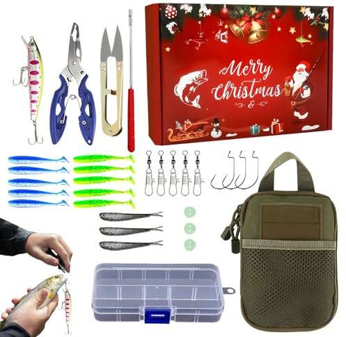 Kit d'appâts de pêche | Accessoires de pêche de Noël | Ensemble d'accessoires d'appât – Pour l'extérieur, l'eau douce, rivière, lac, étang, vacances, famille, nuit, matin, camping, road trip