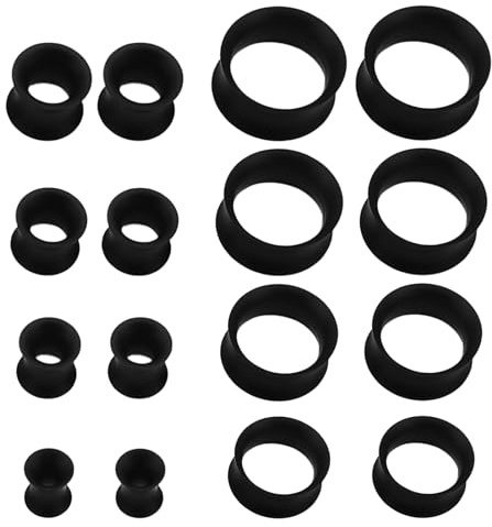 BosuLai 16 Pieces Silicone Flesh Tunnels Ear Stretchers Plugs Piercing Expanders, Stretching Kit Soft Silicone Ear Tunnels Earrings, Lobe Piercing Expanders in 8 Sizes - 6/8/10/12/14/16/18/20mm