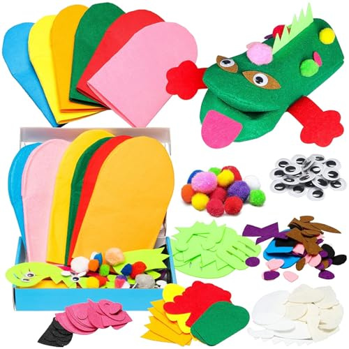 Kit de fabricación de Marionetas Mano 6 Piezas, Kit Marionetas calcetín Fieltro con temática Animales, Kits educativos para Manualidades DIY, fabricación títeres