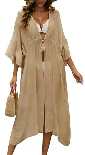 Koerye Vestido de Bikini para Verano Mujer Cárdigan Bikini Kimono Cover Up Elegante Largo Bohemio Maxi Caftan Vestidos Playa Traje de Baño