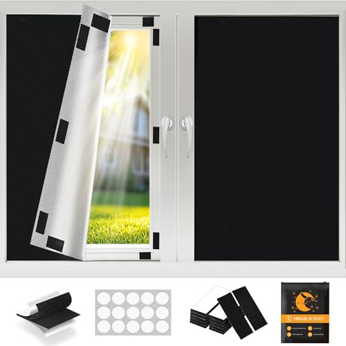 Pellicola oscurante per finestre, 200 x 145 cm, autoadesiva e senza fori, oscurante, con , tessuto oscurante 420D, blocco della luce, protezione solare e dal calore per lucernari