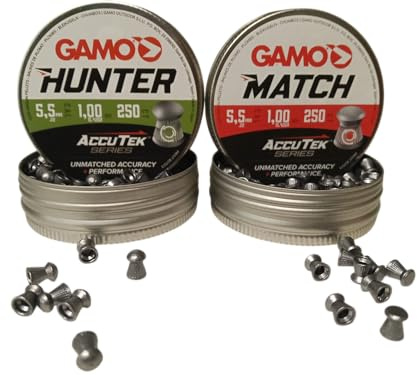 Confezione da 500 pallini da 5,5 mm (.22) – Set combinato serie Gamo AccuTek: 250 Hunter + 250 Match – Munizioni per il tiro sportivo e ricreativo