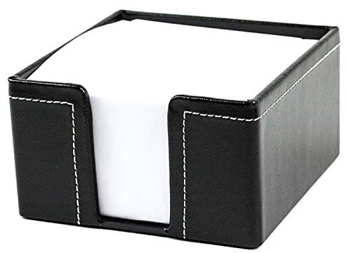 DELMON VARONE - Zettelkasten Cambridge Top Grain Leder schwarz, Zettelbox inkl. 500 Blatt Papier, Notizklotz in Echtleder Box für Schreibtisch & Büro, Ideal zum Notieren von Gedanken, Ideen & Notizen