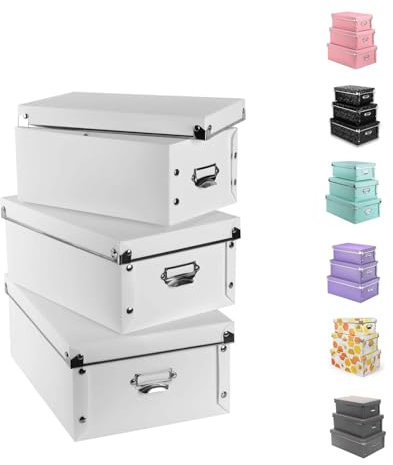 XUCHUN Decorative Storage Box with Lids,Set of 3 Waterproof Foldable Plastic Box Multiple Sizes for Socks/Office（White）