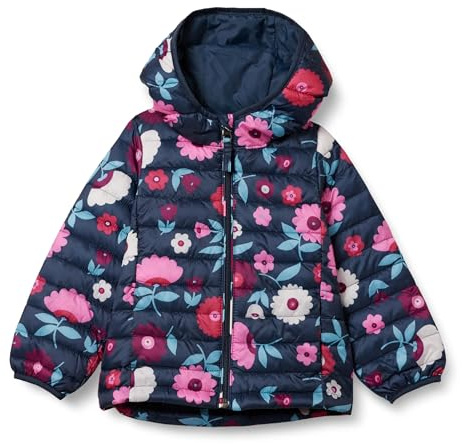 Amazon Essentials Doudoune à Capuche Légère, Paquetable et Résistante à L’Eau Fille, Bleu Marine Fleuri, 6-7 Ans