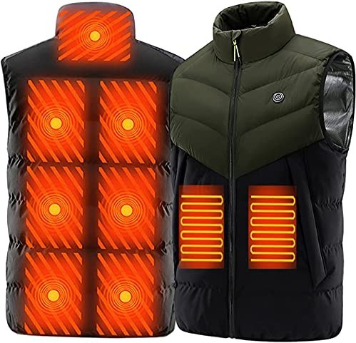 ZLYJ Chaleco Calefactable, 9 Zonas Calefactadas Chaleco Calefactor Eléctrico, Ropa Calefactada para Invierno para Mujeres, Hombres, Esquí, Pesca (Sin Banco De Energía) Green,7XL