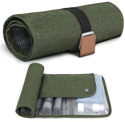Trousse de Toilette pour Homme, Trousse de Toilette de Voyage, résistante à l'eau, Organisateur de Rouleaux de Salle de Bain Compact pour l'hygiène, kit de Rasage, Cadeaux pour Hommes, 5. Vert armée