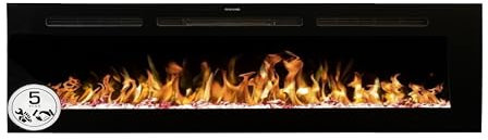 Mystflame Galaxy 72 Pro - Chimenea Eléctrica de Pared con Wi-Fi, Comandos de Voz de Alexa y Google Home, 13 Colores de Llama y Luz Inferior, Troncos y Cristales, Termostato 750/1500W, Pantalla Táctil