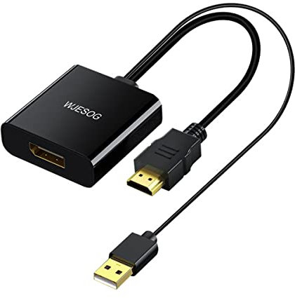 WJESOG HDMI auf Displayport Adapter 4K@60Hz, HDMI 2.0-Stecker auf DP 1.2-Buchse, Konverter für Xbox One/PS4/PS5/NS, kompatibel mit VESA Dual-Mode DisplayPort 1.2