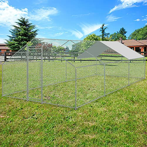 Ansobea 3x6x2m Hühnerstall Freilaufgehege XXL mit Schloss Verzinkter Stahl Kleintierstall Hühnerhaus Dach Geflügelstall mit Sonnenschutzdach und Tür für Haustierkäfig Hühnerkäfig Vogelkäfig