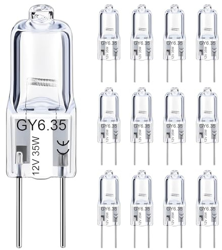 VIIVUU Ampoule Halogène GY6.35 12V 35W,Dimmable GY6.35/G6.35 Ampoules Halogenes 2700K Blanc Chaud Lampe,Intensité Variable 390Lm Lampes Pour Lustre, Lampe de Bureau,Paysage Éclairage, Lot de 12