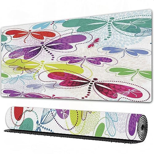 Gaming Mauspad XXL 750 x 400 x3 mm Libelle Moderne Libelle und Blumenmuster HYD Mousepad Groß Vernähte Kanten WassXerdicht Anti-Rutsch für PC,MacBook,Laptop Verbessert Präzision und GeschwindigkeiX