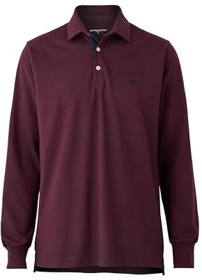 THE SAVILE ROW COMPANY LONDON Men's Classic Fit Cotton Pique Long Sleeve Polo Shirt - Burgundy - Large