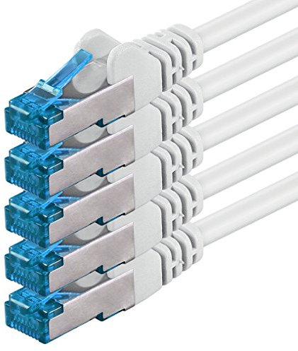 1CONN 5x 0,5 M - Câble réseau CAT-6a Câble Ethernet Lan Patch Connecteur RJ-45 SFTP 10GB/s - Pack de 5 Blanc