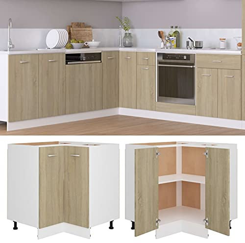 TANZEM Eckunterschrank, Eckschrank, Winkelküche, Küchen Eckschrank, Küchen Schränke Einzeln, Kitchen Cabinets, Küchenschrank, Sonoma-Eiche 75,5x75,5x80,5 cm Spanplatte