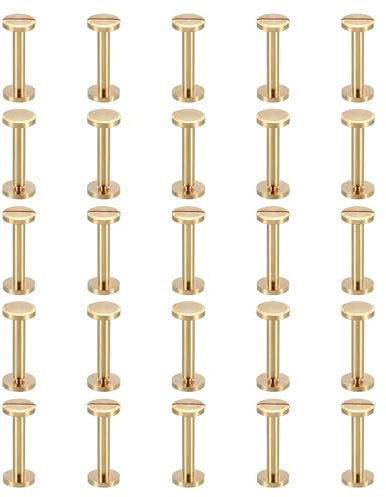 PATIKIL 25 Sets Chicago Screws, M4x22mm Chicago Screw Slotted Binding Post Screw Bolts Rivets Brass Fasteners Connectors for Leather Belt Scrapbook Photo Albums
