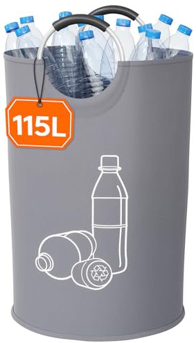 Lifewit 85L Raccoglitore di Bottiglie, Pattumiera Differenziata per Carta Straccia Bottiglie di Plastica e Vetro, Raccolta Differenziata con Manico in Alluminio, Contenitore Pattumiera Cucina, Grigio