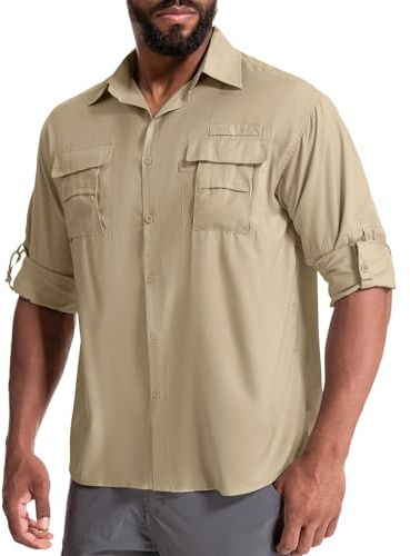 yeyity Chemise Safari UPF50+ protection UV à manches longues pour homme | Chemise fonctionnelle à séchage rapide, respirante, décontractée, boutonnée, pour randonnée, pêche, trekking