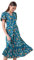 Roman Originals Shirred Empire Waist Dress for Women UK Ladies Midi Maxi Summer Spring Tiered Frill Hem Short Sleeve V Neck Button Through Boho Bohemian Holiday Cruise - Dark Green Multi - Size 10