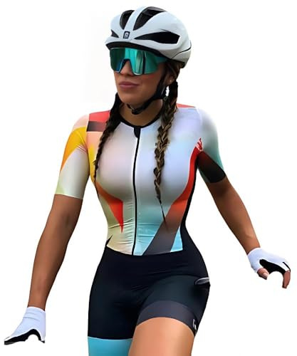 Traje de ciclismo para mujer, de manga corta, multicolor, con retazos, pantalones cortos de triatlón