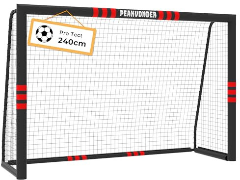PEAKVONDER 240 x 160cm Fussballtore für Garten Kinder und Erwachsene mit Anti-Rost Beschichtung -Fußballtor Kinder Outdoor inkl. Erdanker für optimalen Halt - Fußball Tor mit rundum Polsterung TSG031R