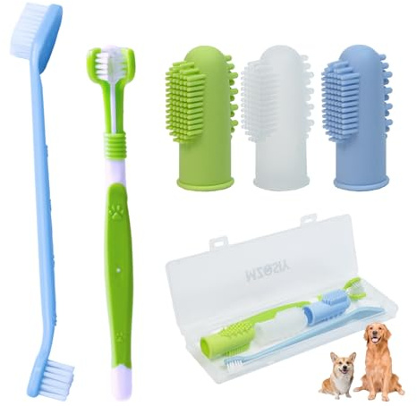 Dog Toothbrush Set 5 Pack,3 Finger Toothbrush,Triple Heads Dog Toothbrushes,Dual-Dead Toothbrush, Multi-Angle Dental Teeth Cleaning Products for Dental Care, Easy Dog Cat Puppy Teeth Cleaning
