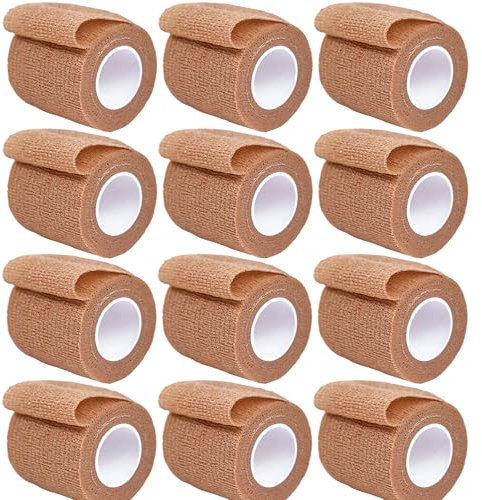 Selbsthaftende Bandage, 5cm x 4,5 m, 12 Stück, Beige, Elastische Sportbandage für Finger und Handgelenk