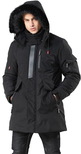 WEEN CHARM Men's Long Winter Parka Jacket Warm Water Resistant Puffer Coat with Removable Faux Fur Hood