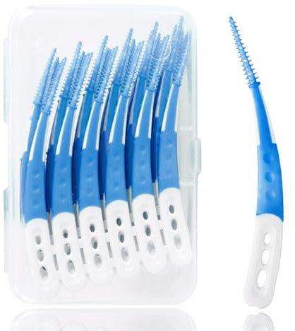 Scovolini interdentali design curvo, 60 Pezzi Spazzolini Interdentali Silicone Scovolino azione delicata per gengive sensibili, per pulizia efficace tra i denti/Rimozione Della Placca (con Scatola)