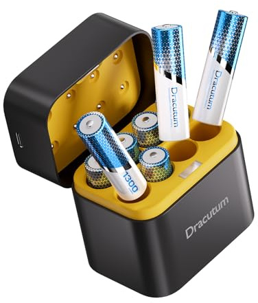 Dracutum Wiederaufladbare Lithium Akkus AAA 8Pack mit Ladegerät, 1300mWh Hohe Kapazität 1.5V AAA Batterien, 2000 Ladezyklen Langlebige AAA Li-ion Batterie mit Integrierter Charing Aufbewahrungsbox