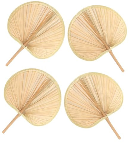 ZUNOXAZ 4pcs Ethnic Hand Fan Handmade Cattail Fan Wood Palm Leaf Artisan for Outdoor Event Festival Wedding Decor Bbq Elderly Care