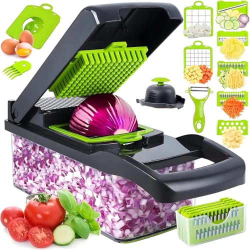 Vegetable Chopper, Professional Onion Chopper with Container, Multifunctional Kitchen Mandoline Dicer | Peeler, Spiralizer, Lemon Squeezer, Egg Slicer & Separator- Kitchen Gadget Veg, Fruits (16 in 1)