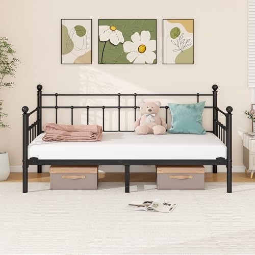 HOMERECOMMEND Tagesbett Metallbett 90x200 cm, Einzelbett Bettsofa,Schwarz